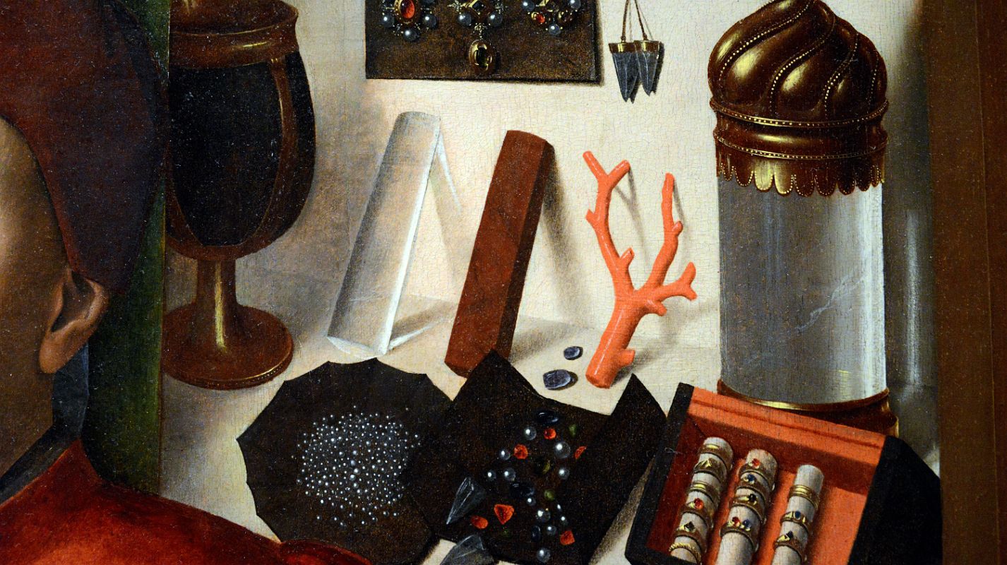 21D A Goldsmith in His Shop, Possibly Saint Eligius Close Up 4 - Petrus Christus 1449 - Robert Lehman Collection New York Metropolitan Museum Of Art